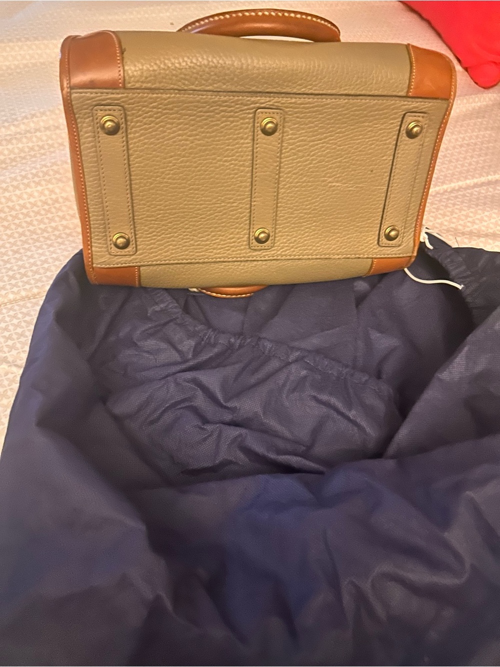 Dooney & Bourke Olive Pebbled Leather Satchel with Tan Trim - Picture 2 of 4
